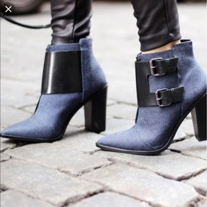 Tibi navy and black buckled booties